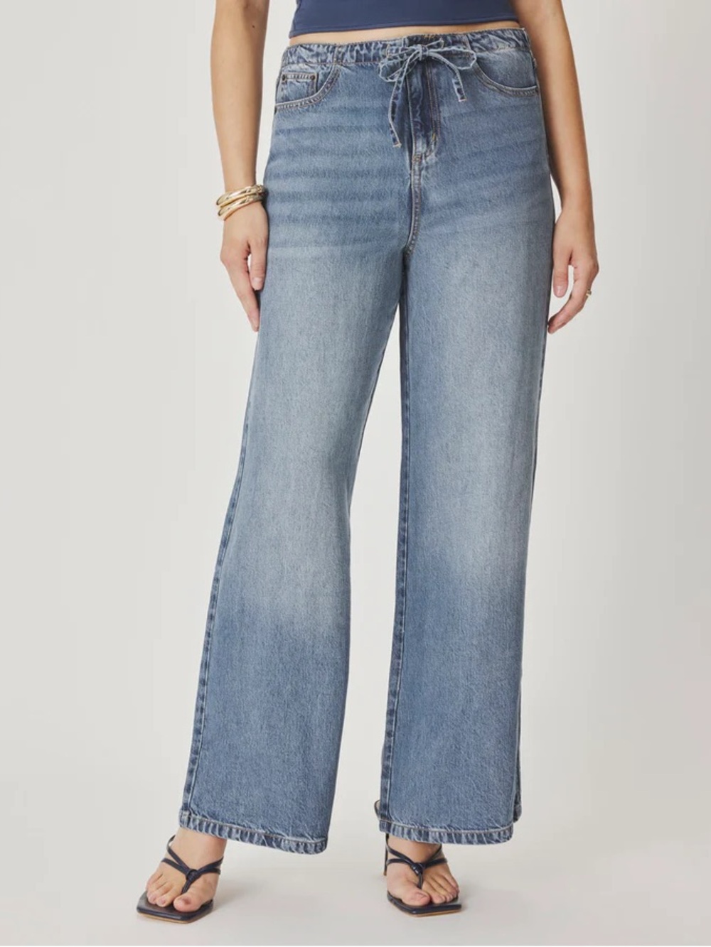 Splendid Light Blue Wide-Leg Drawstring Jeans
